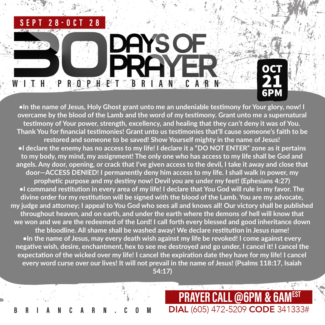 October 21 @6pm | 30 Days of Prayer