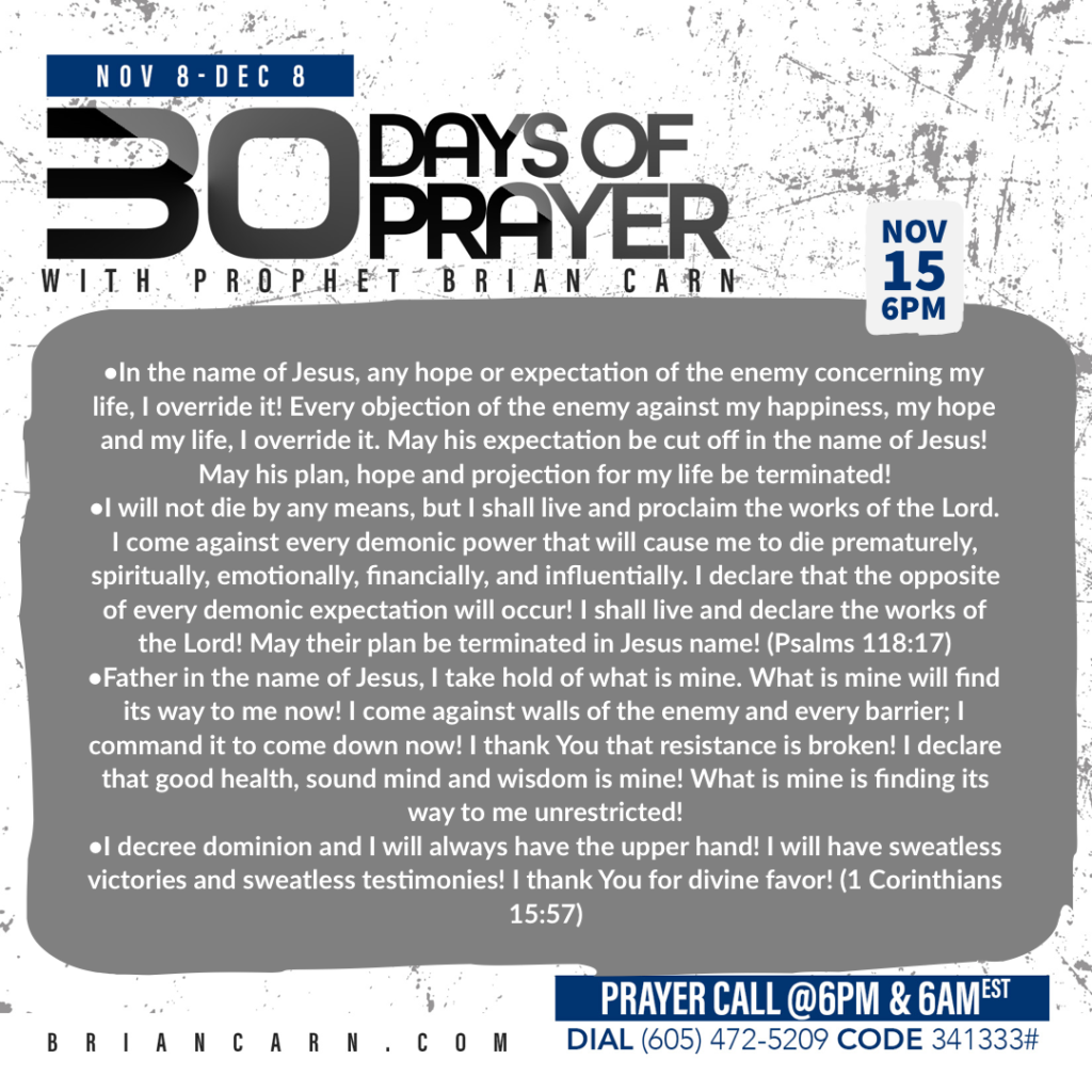 November 15 @6pm | 30 Days of Prayer