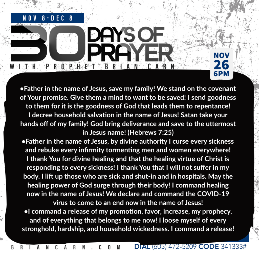 November 26 @6pm | 30 Days of Prayer