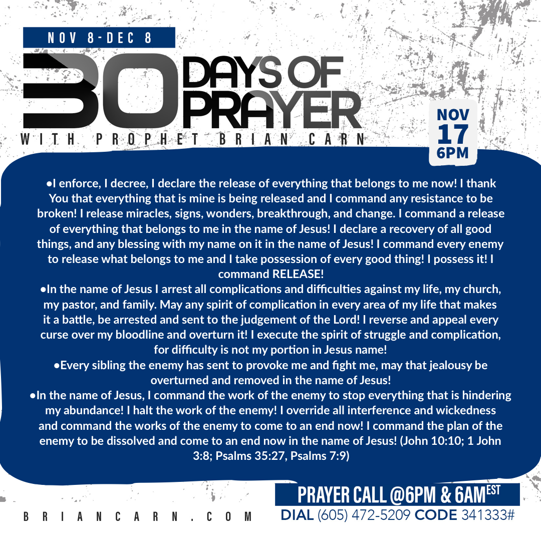 November 17 @6pm | 30 Days of Prayer