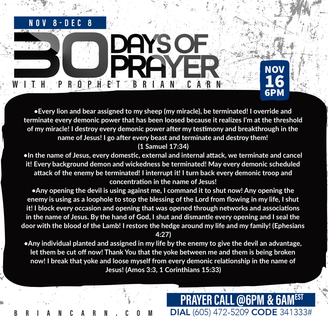 November 16 @6pm | 30 Days of Prayer