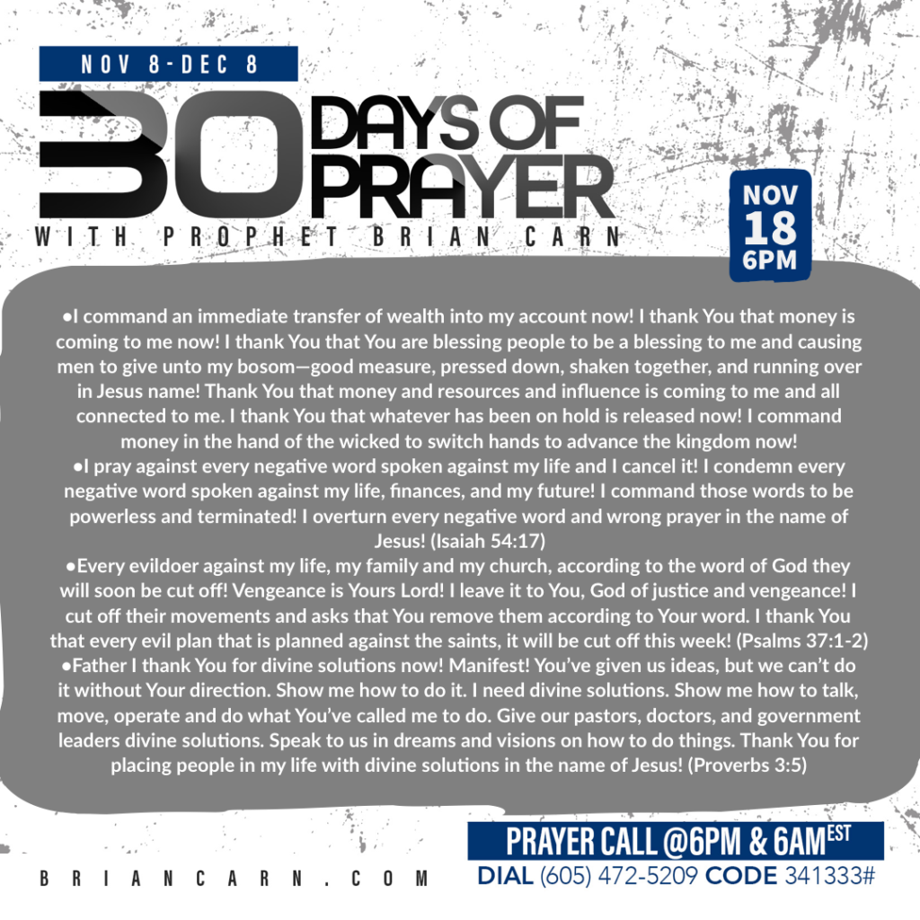 November 18 @6pm | 30 Days of Prayer